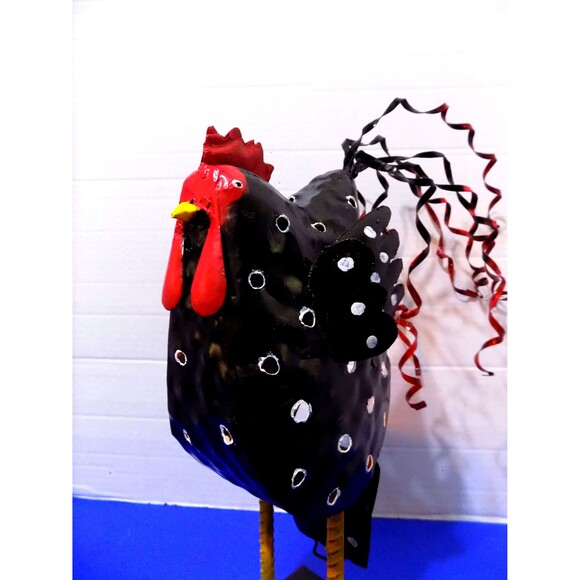 Vintage Blue Sky 2002 Metal Rustic Rooster Chicken Tea Candle Sculpture Country - Picture 2 of 9